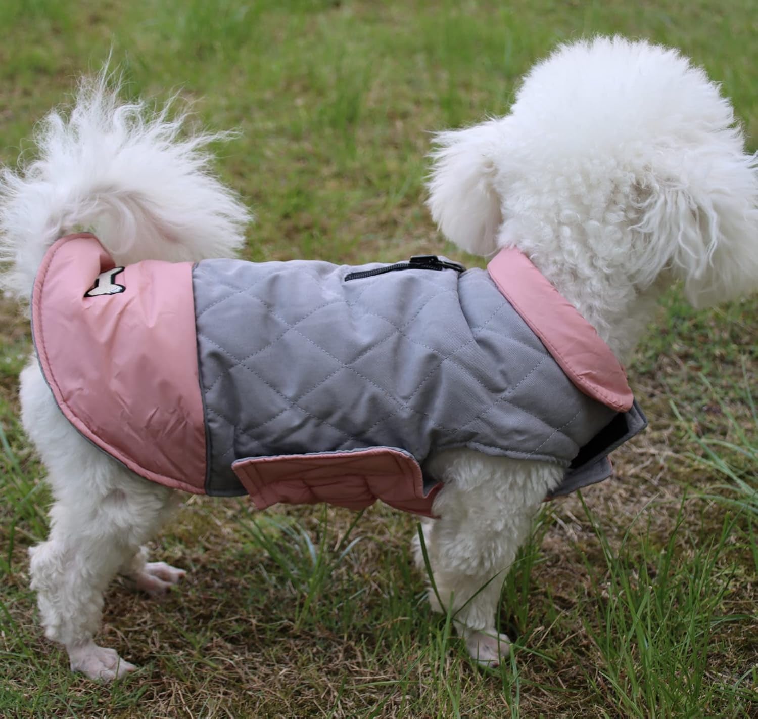 Reversible Waterproof Dog Coats for Small Breeds - Warm Winter Jacket in Pink and Grey, Size M