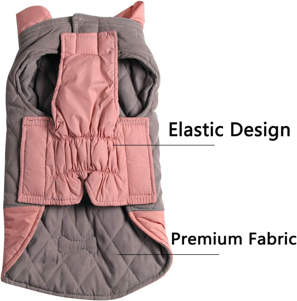 Reversible Waterproof Dog Coats for Small Breeds - Warm Winter Jacket in Pink and Grey, Size M
