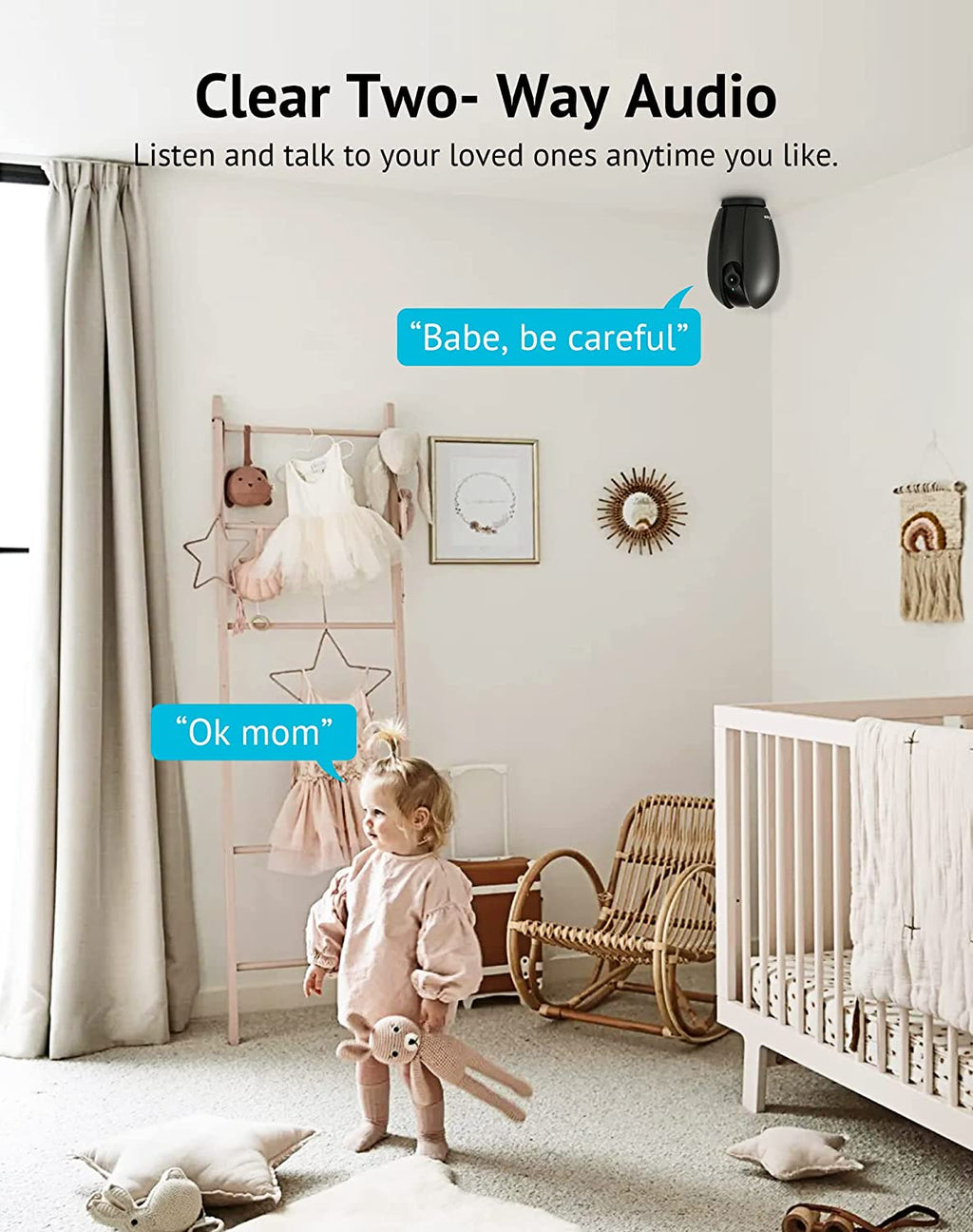 Baby Monitor with Phone App (2 Pack), 1080P Wifi Pet Camera Indoor, 360° Home Security Camera with Motion & Sound Detection, Two-Way Audio, Night Vision, Local & Cloud Storage, Works with Alexa