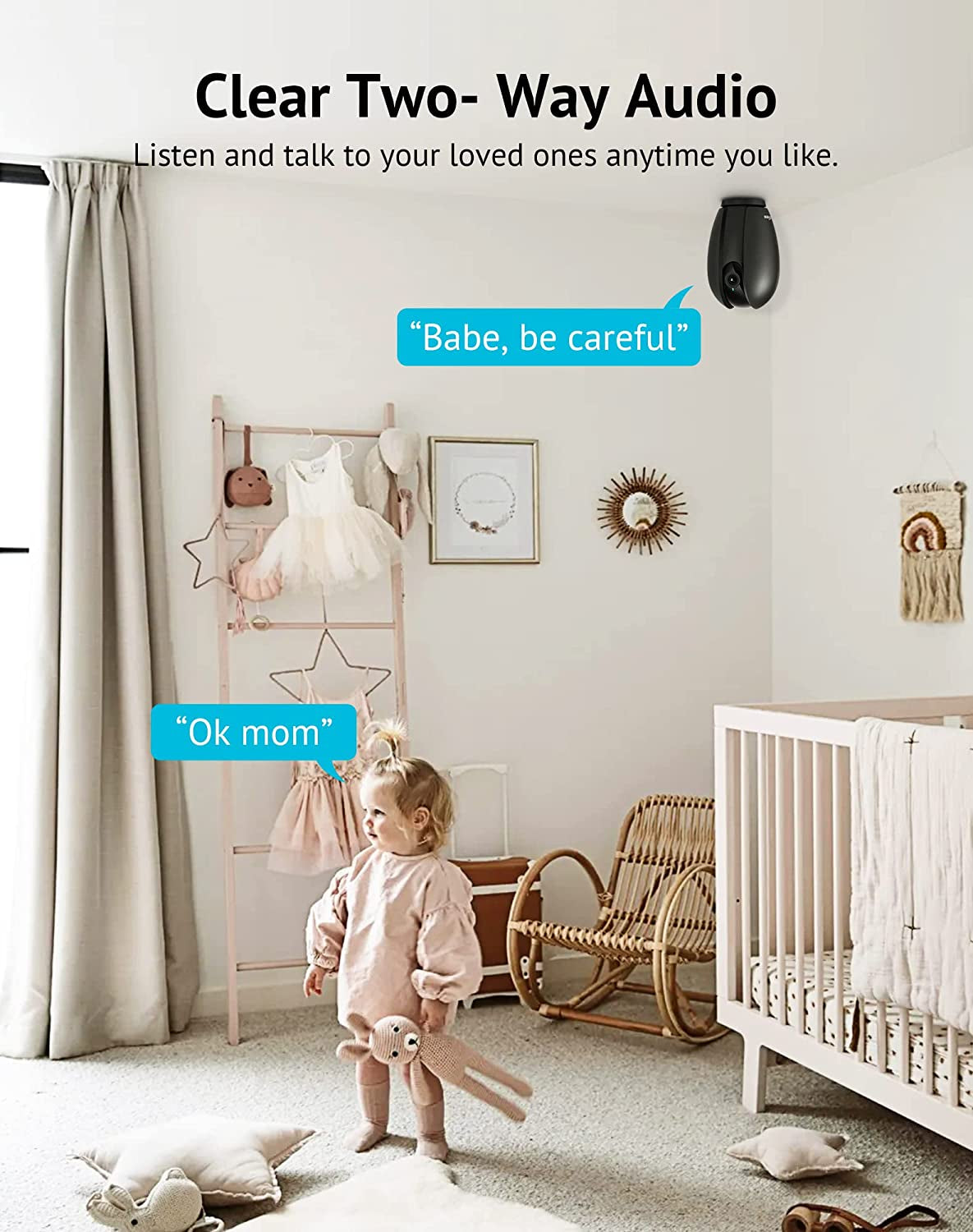 Baby Monitor with Phone App (2 Pack), 1080P Wifi Pet Camera Indoor, 360° Home Security Camera with Motion & Sound Detection, Two-Way Audio, Night Vision, Local & Cloud Storage, Works with Alexa