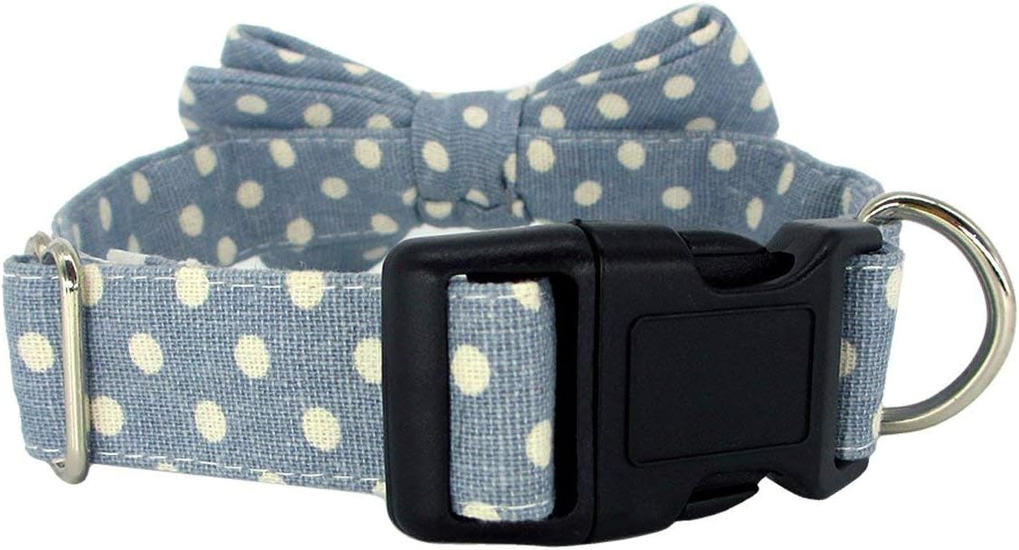 Kebs Kebocis Adjustable Polka Dot Dog Bow Tie Collar with Detachable Bowtie for Medium Dogs, Light Blue