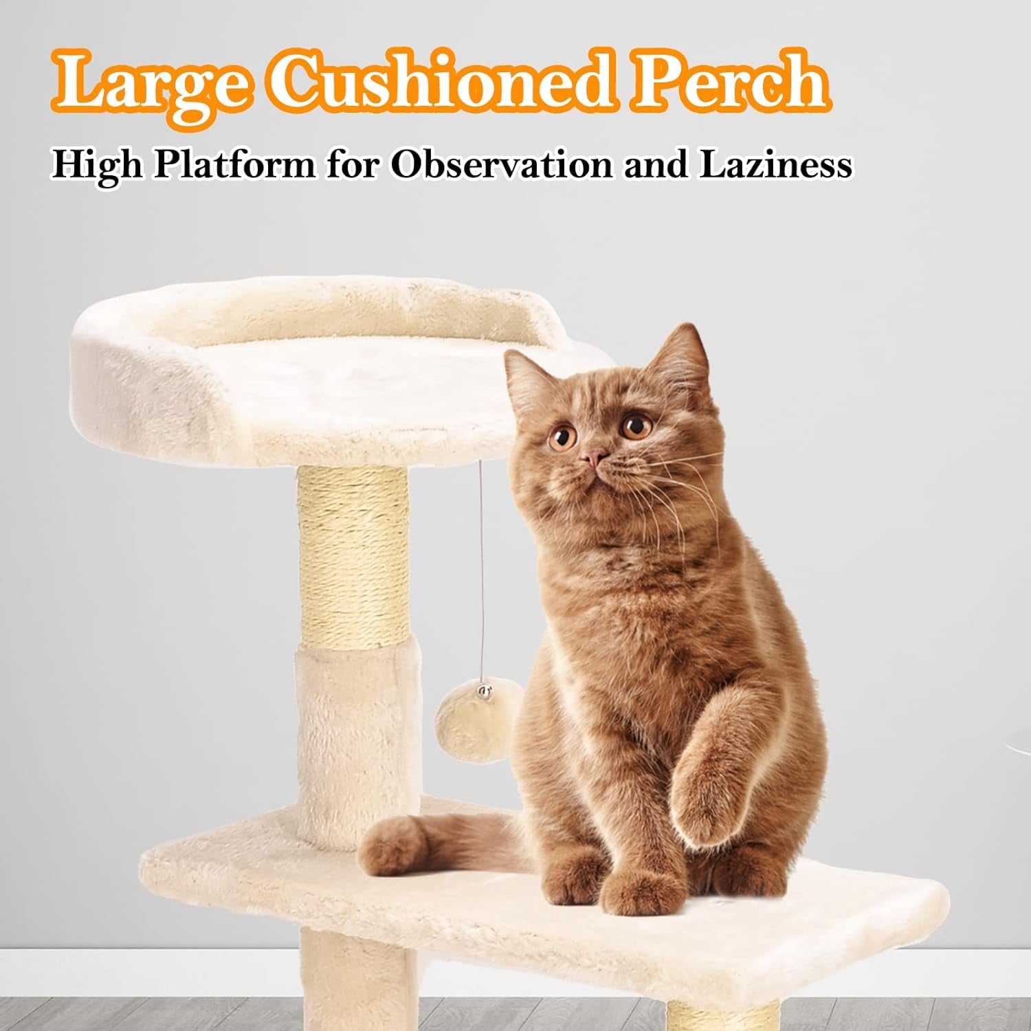 Cat Tree Tower - Indoor/Outdoor Cat Condo with Scratching Post and Activity Center for Sleeping and Playing (33.5" Beige)