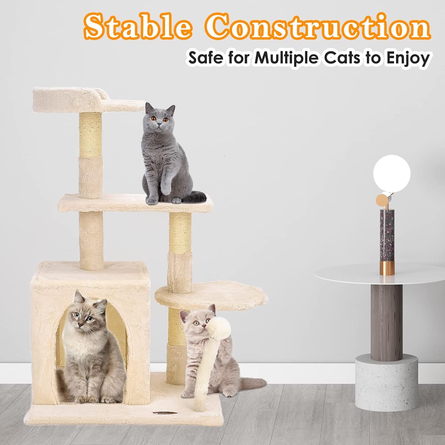 Cat Tree Tower - Indoor/Outdoor Cat Condo with Scratching Post and Activity Center for Sleeping and Playing (33.5" Beige)