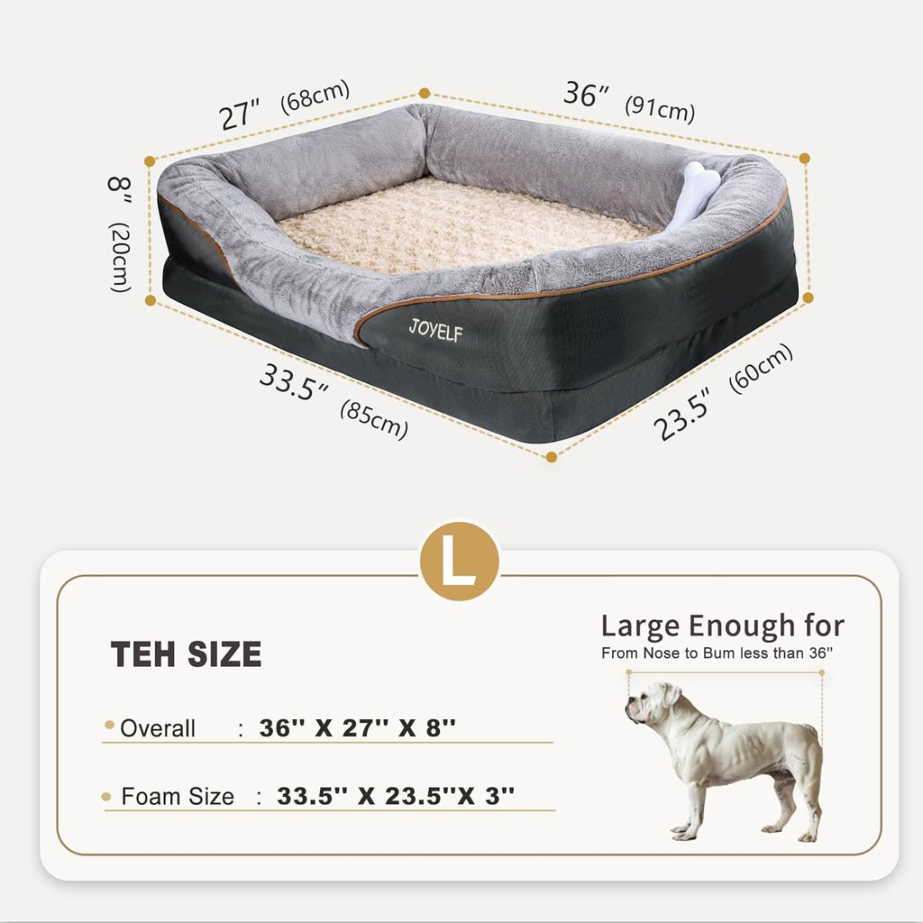 Premium Orthopedic Large Memory Foam Dog Bed with Removable Washable Cover and Complimentary Squeaker Toy