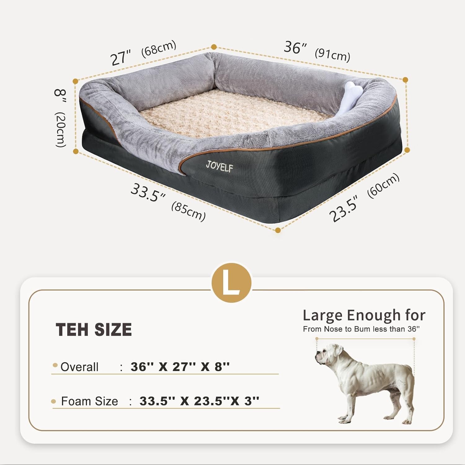 Premium Orthopedic Large Memory Foam Dog Bed with Removable Washable Cover and Complimentary Squeaker Toy