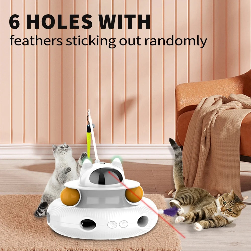 USB Rechargeable Extendable Laser Feather Cat Teaser Wand - White