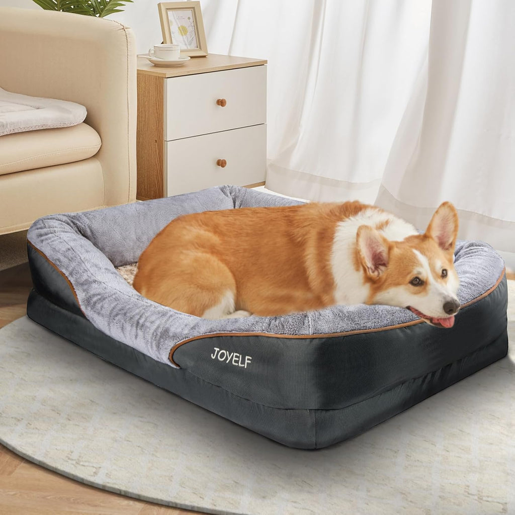 Premium Orthopedic Large Memory Foam Dog Bed with Removable Washable Cover and Complimentary Squeaker Toy
