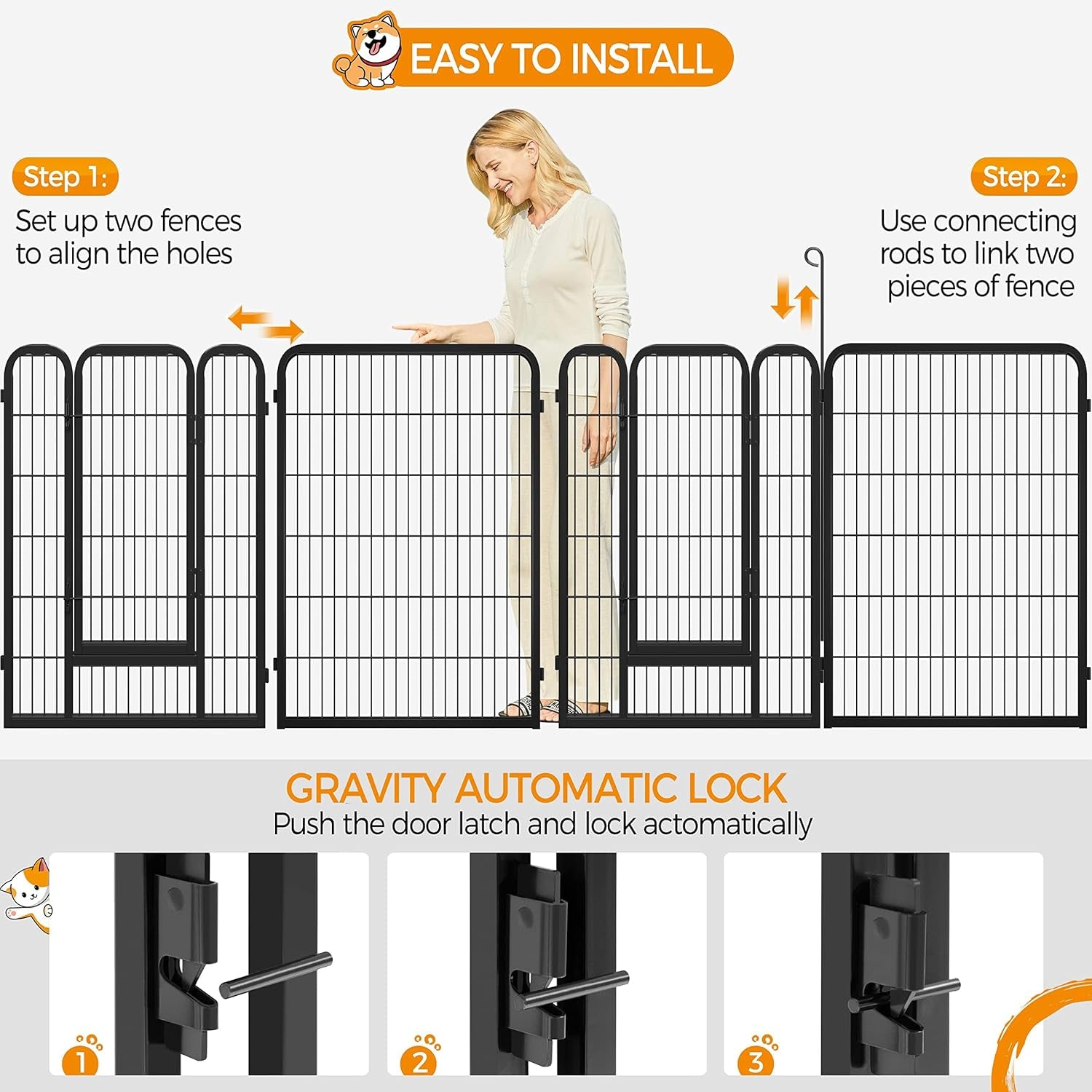 8-Panel 40-Inch High Dog Playpen with Gate - Portable Indoor/Outdoor Enclosure for Medium to Large Breeds