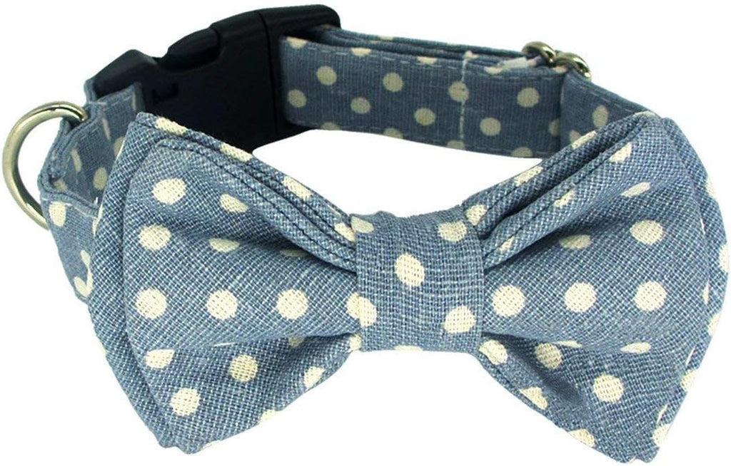 Kebs Kebocis Adjustable Polka Dot Dog Bow Tie Collar with Detachable Bowtie for Medium Dogs, Light Blue