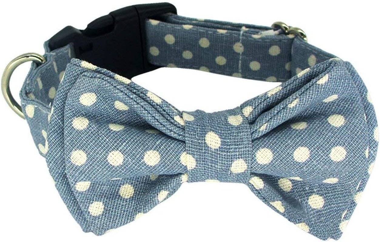 Kebs Kebocis Adjustable Polka Dot Dog Bow Tie Collar with Detachable Bowtie for Medium Dogs, Light Blue