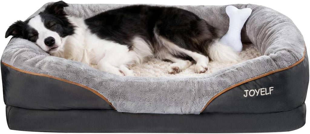 Premium Orthopedic Large Memory Foam Dog Bed with Removable Washable Cover and Complimentary Squeaker Toy