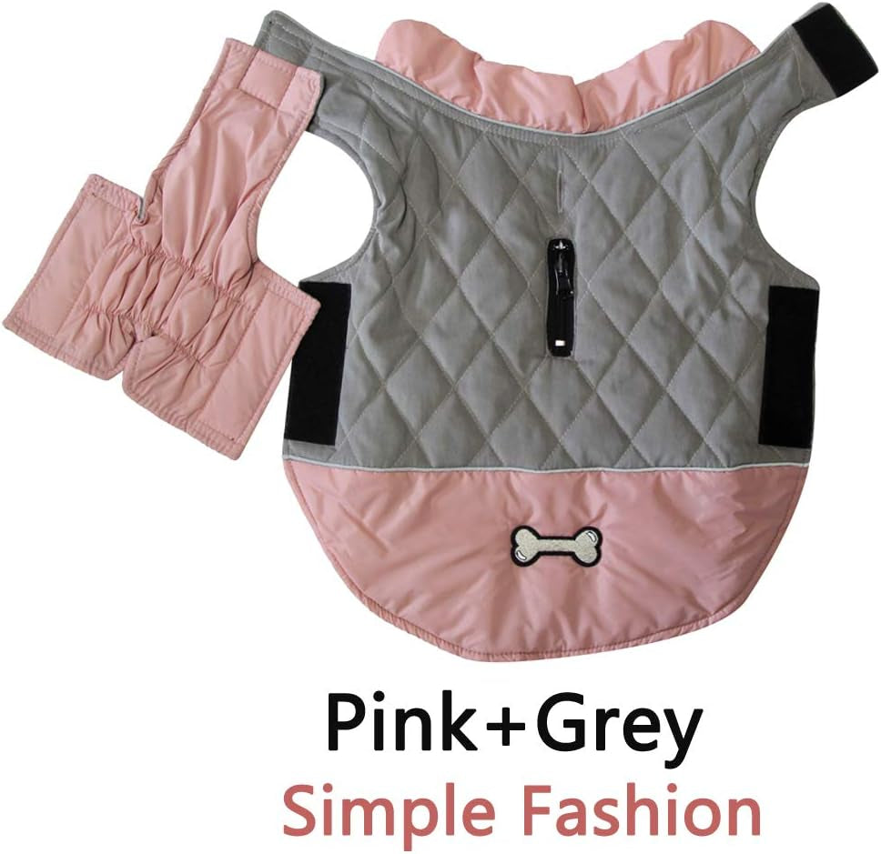 Reversible Waterproof Dog Coats for Small Breeds - Warm Winter Jacket in Pink and Grey, Size M