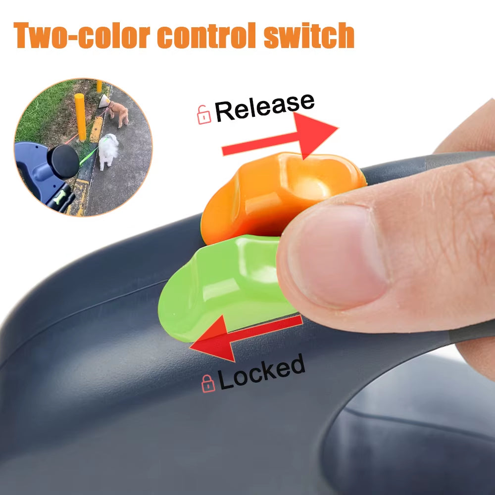 3M Reflective Retractable Dual Leash for Small Dogs with 360° Swivel and Integrated Lights