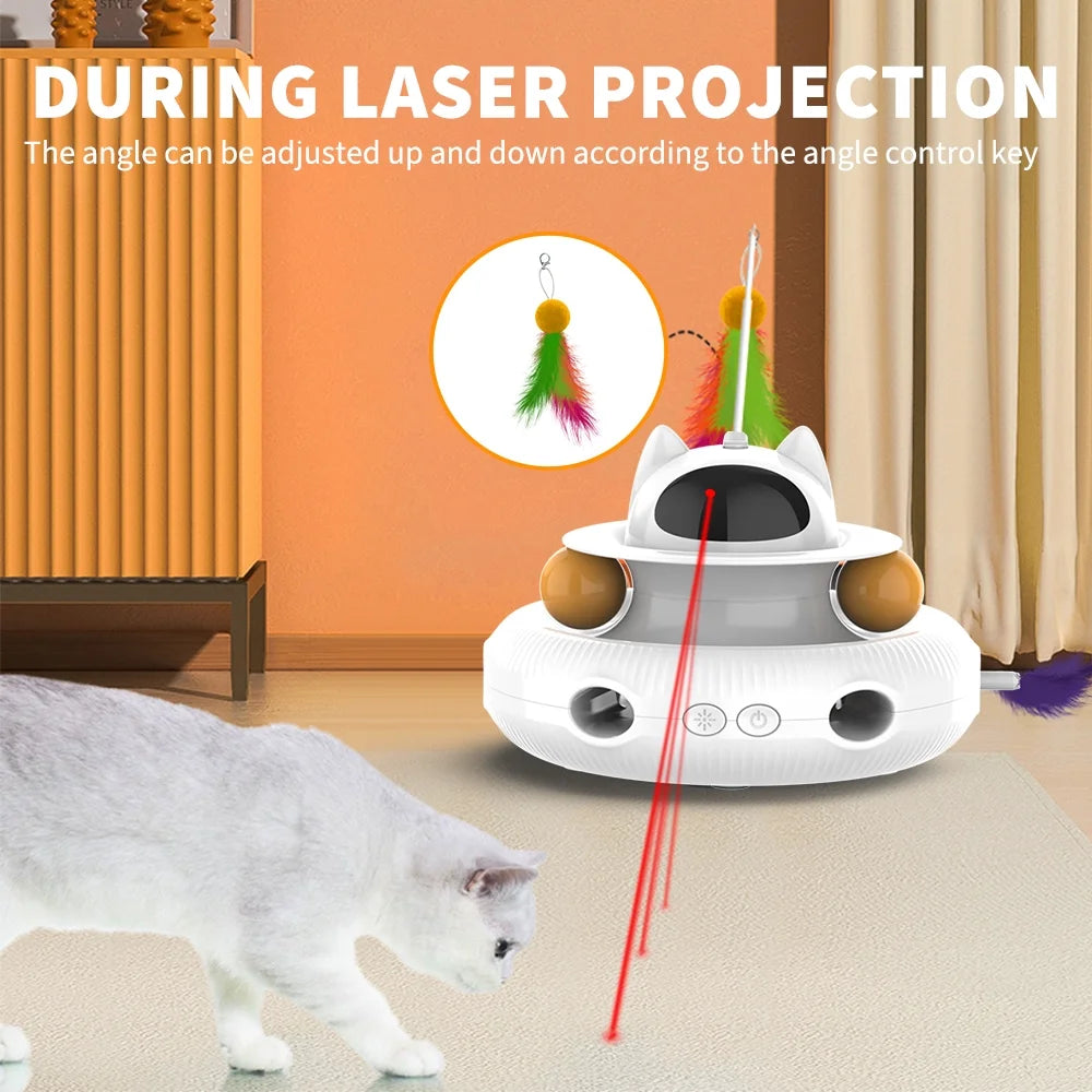 USB Rechargeable Extendable Laser Feather Cat Teaser Wand - White