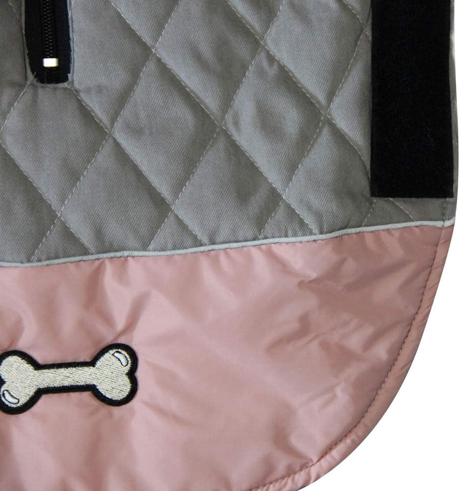 Reversible Waterproof Dog Coats for Small Breeds - Warm Winter Jacket in Pink and Grey, Size M
