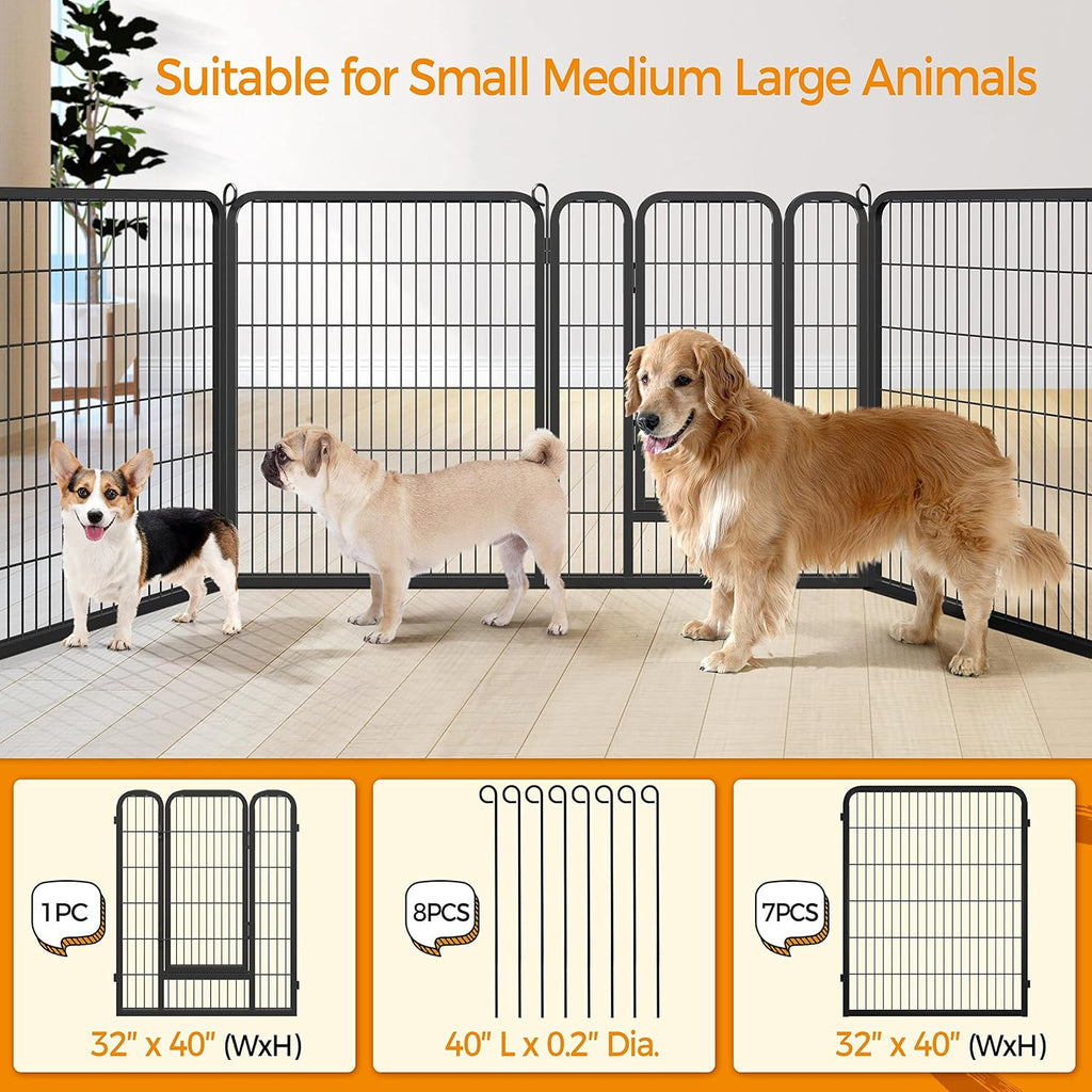 8-Panel 40-Inch High Dog Playpen with Gate - Portable Indoor/Outdoor Enclosure for Medium to Large Breeds