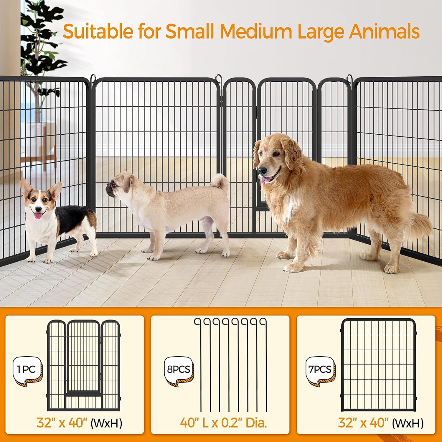 8-Panel 40-Inch High Dog Playpen with Gate - Portable Indoor/Outdoor Enclosure for Medium to Large Breeds