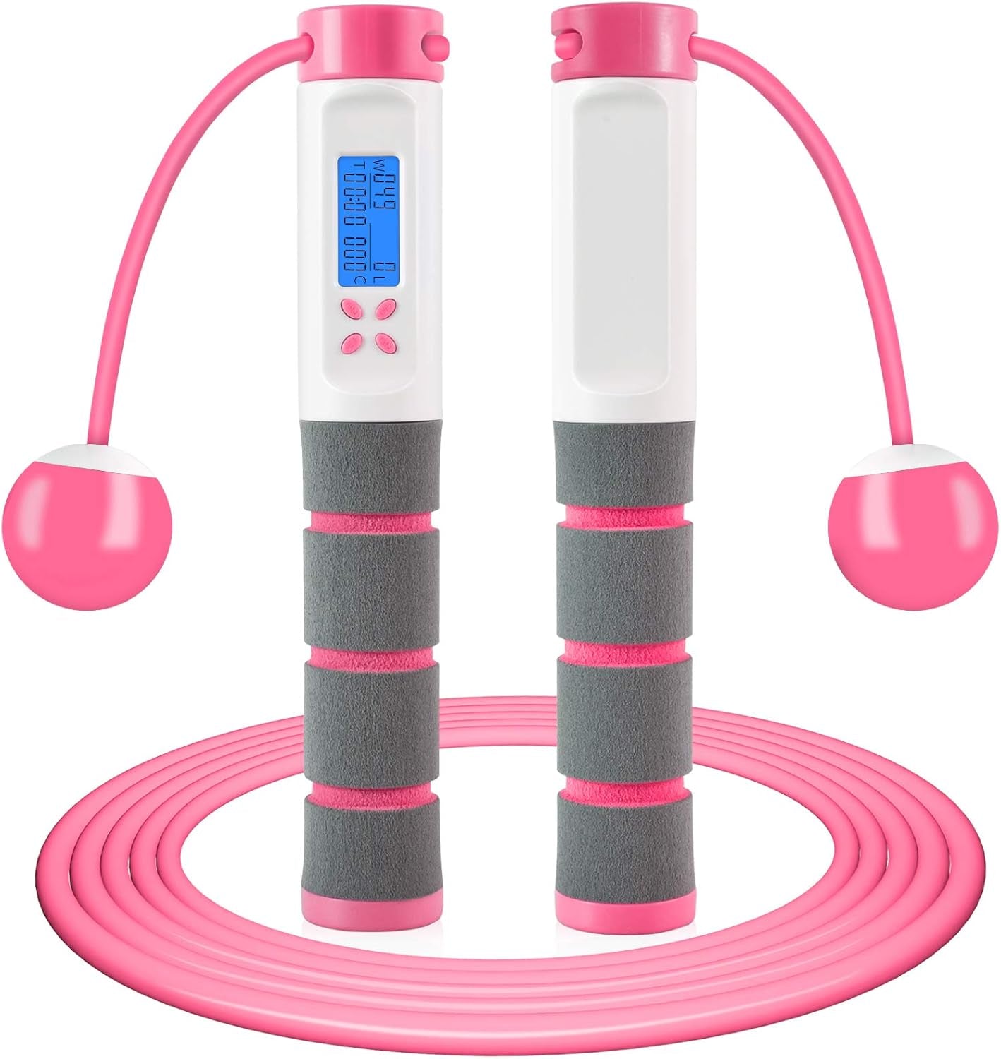 Jump Rope, Digital Weighted Handle Workout Jumping Rope with Calorie Counter for Fitness Exercise Boxing, Cordless Skipping Rope for Adults, Men, Women, Kids, Girls (Pink)