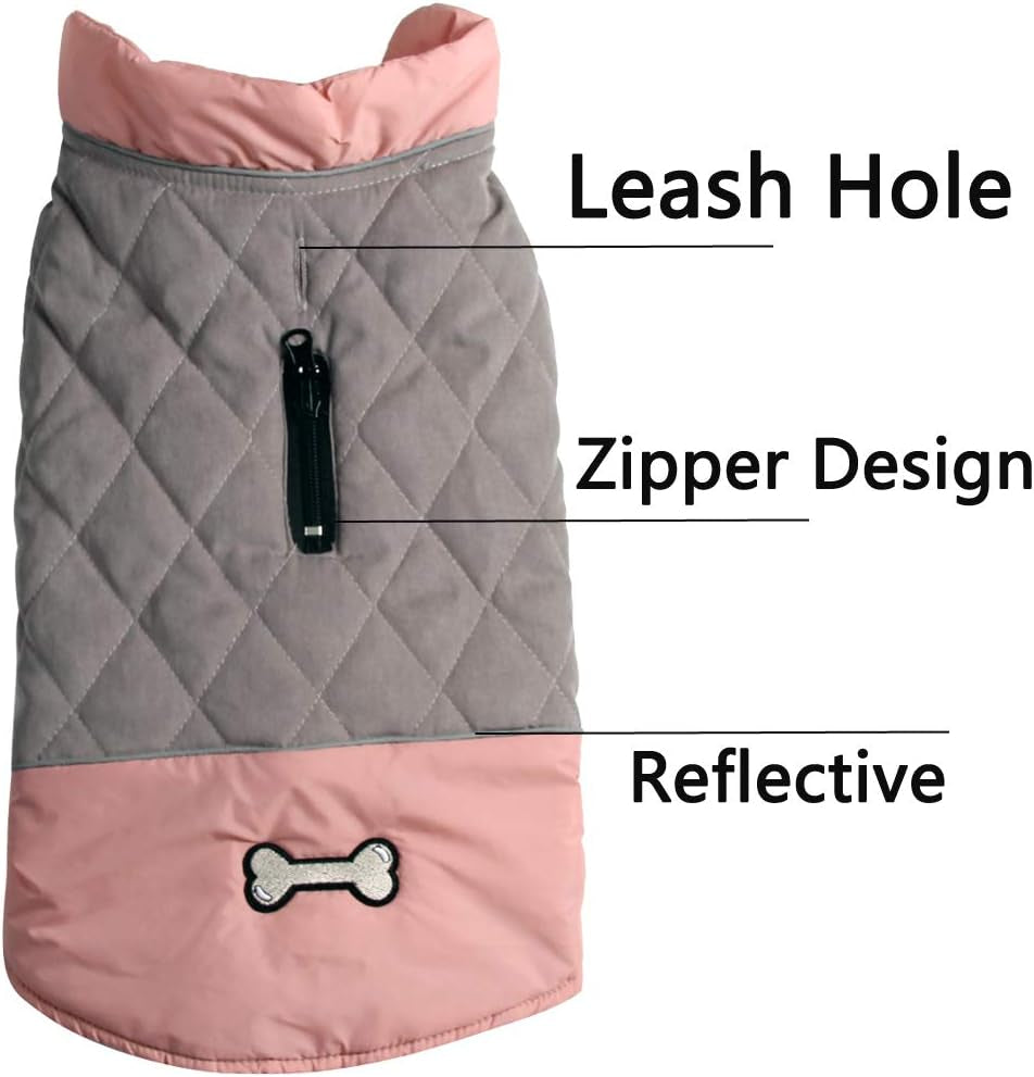Reversible Waterproof Dog Coats for Small Breeds - Warm Winter Jacket in Pink and Grey, Size M