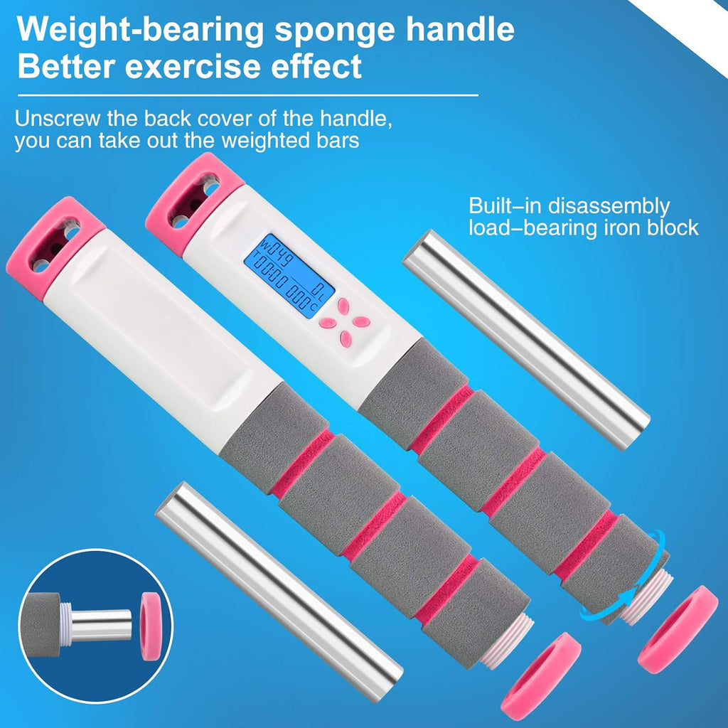 Jump Rope, Digital Weighted Handle Workout Jumping Rope with Calorie Counter for Fitness Exercise Boxing, Cordless Skipping Rope for Adults, Men, Women, Kids, Girls (Pink)