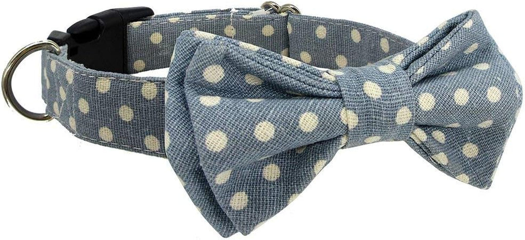 Kebs Kebocis Adjustable Polka Dot Dog Bow Tie Collar with Detachable Bowtie for Medium Dogs, Light Blue