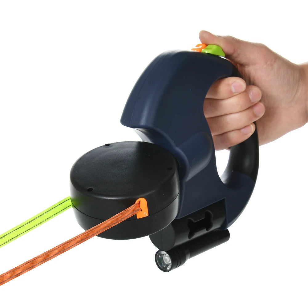 3M Reflective Retractable Dual Leash for Small Dogs with 360° Swivel and Integrated Lights