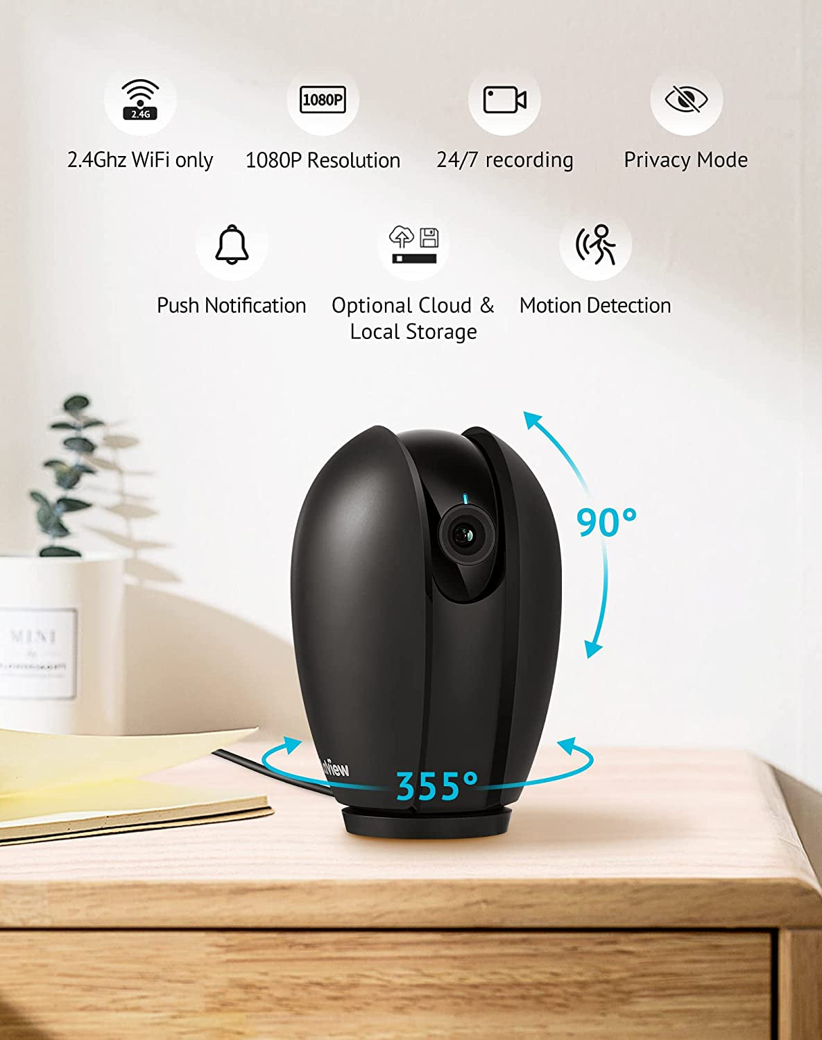 Baby Monitor with Phone App (2 Pack), 1080P Wifi Pet Camera Indoor, 360° Home Security Camera with Motion & Sound Detection, Two-Way Audio, Night Vision, Local & Cloud Storage, Works with Alexa