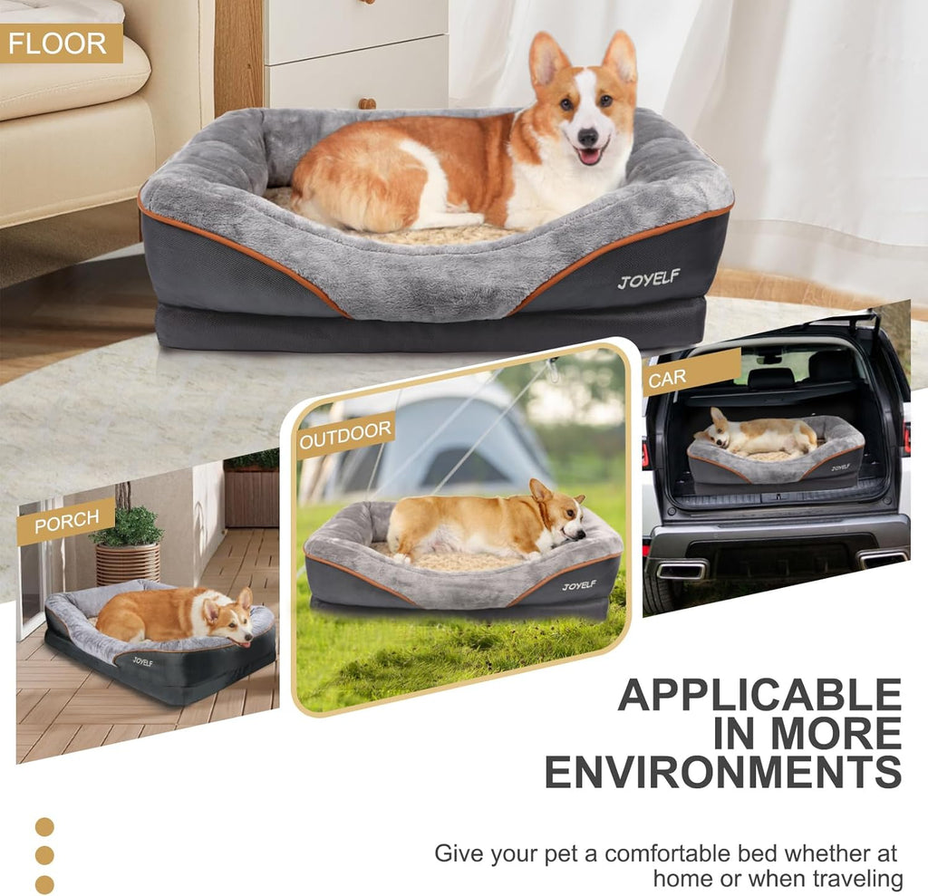 Premium Orthopedic Large Memory Foam Dog Bed with Removable Washable Cover and Complimentary Squeaker Toy