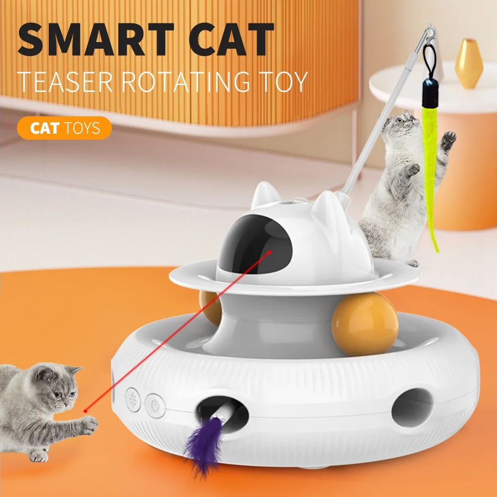 USB Rechargeable Extendable Laser Feather Cat Teaser Wand - White
