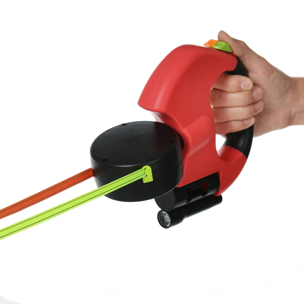 3M Reflective Retractable Dual Leash for Small Dogs with 360° Swivel and Integrated Lights