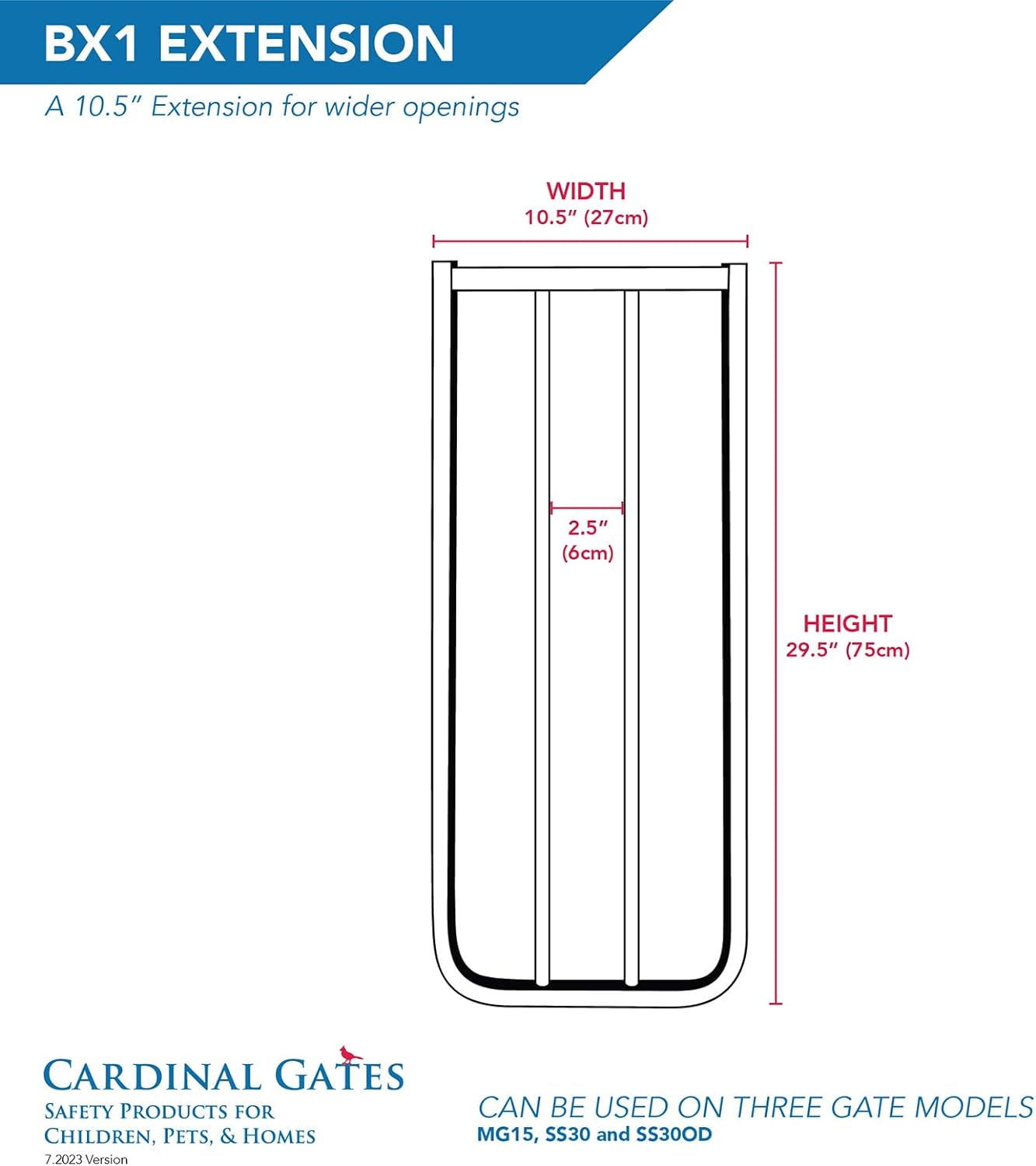 BX1 Baby Gate Extension - 10.5 Inch Wide Safety Gate Extension for Dogs - White